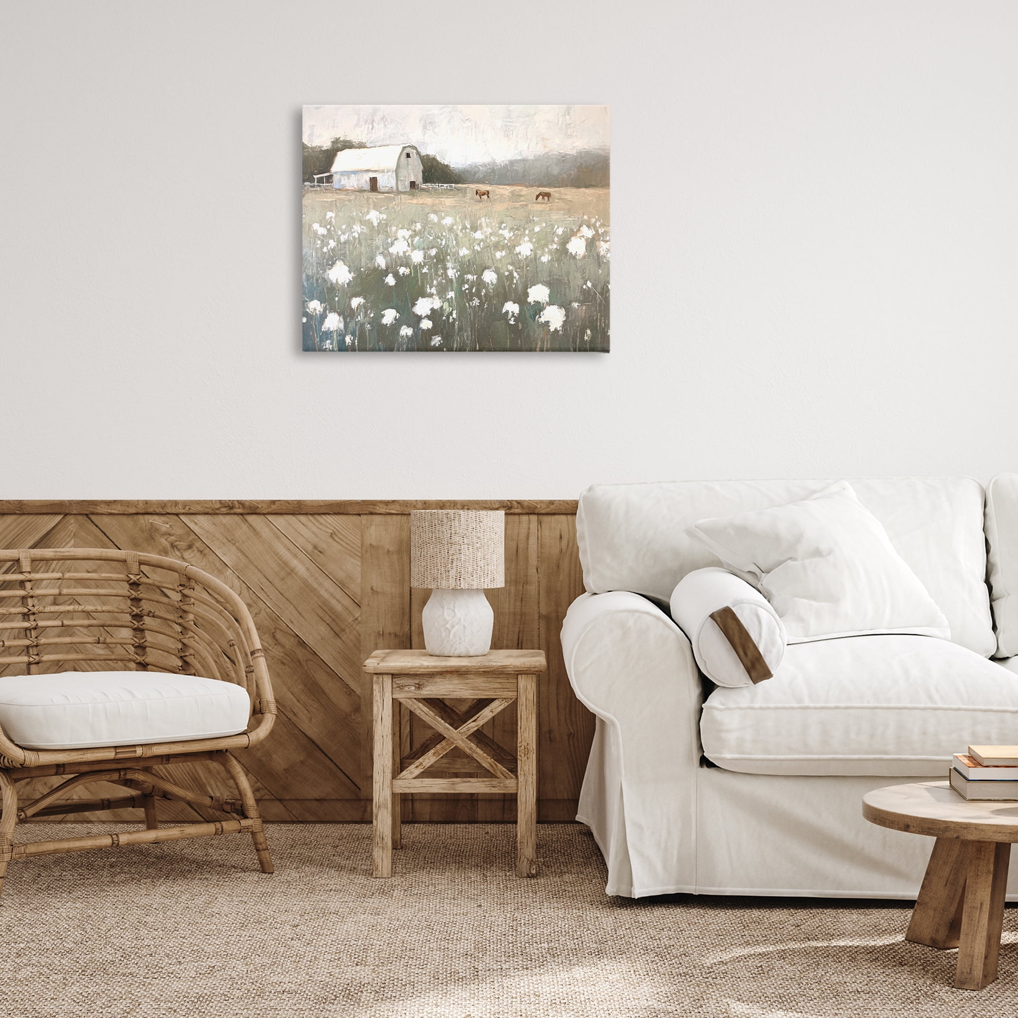 Stupell Industries Peaceful Horse Pasture Landscape Painting Gallery Wrapped Canvas Art Print Wall Art, 30 x 24