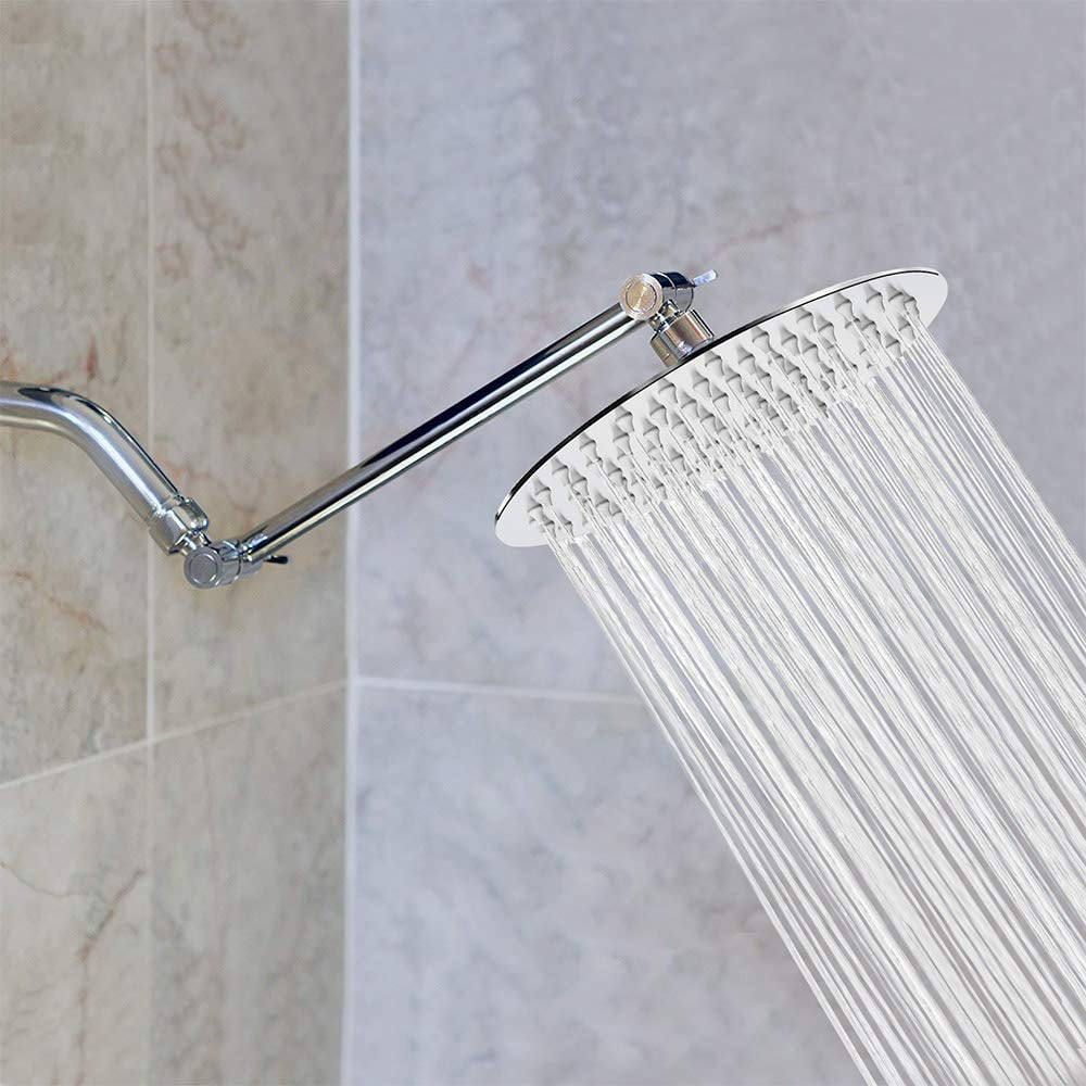 Rain Shower Head with 11 Inch Adjustable Arm, High Pressure Stainless Steel Rainfall Shower, Ultra-Thin Design, Pressure Boosting Chrome Finish