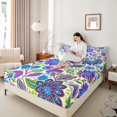 thumbnail image 3 of Homewish Ancient Boho Pattern Bed Sheets,Colorful Flowers Full Size Sheets,Purple,4-Piece,1 Flat Sheet, 1 Fitted Sheet and 2 Pillowcases, 3 of 6