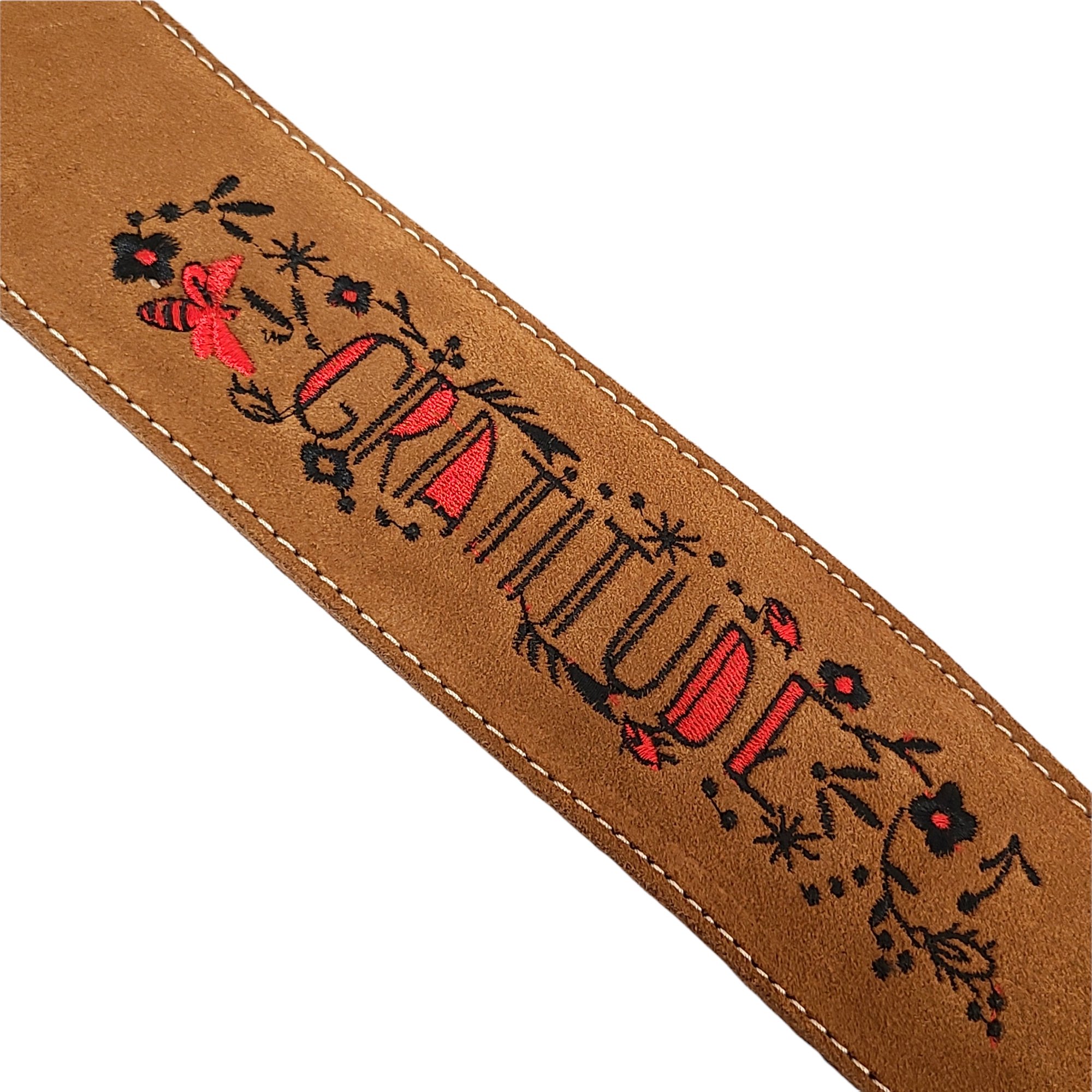 Henry Heller Guitar Strap Suede Leather Gratitude Embroidered Electric Acoustic