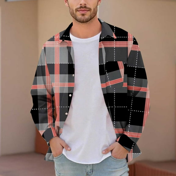 Yusimy Men's Casual Cotton Flannel Plaid Overshirt Jacket - Long Sleeve Button-Down, Warm Comfortable Fabric, Fall Winter Layering & Outdoor Wear