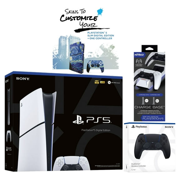 Sony PlayStation 5 Slim Digital PS5 with Extra Midnight Black Controller and MightySkins Voucher Bundle