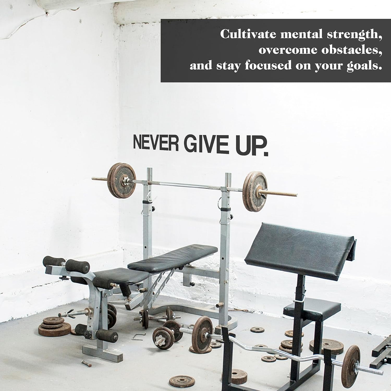 QTH Large Never GIVE UP Wall Sticker Motivational Large Gym Wall Decal Quote for Home Gym Workout Motivational Wall Art Decor Vinyl Removable Sticker