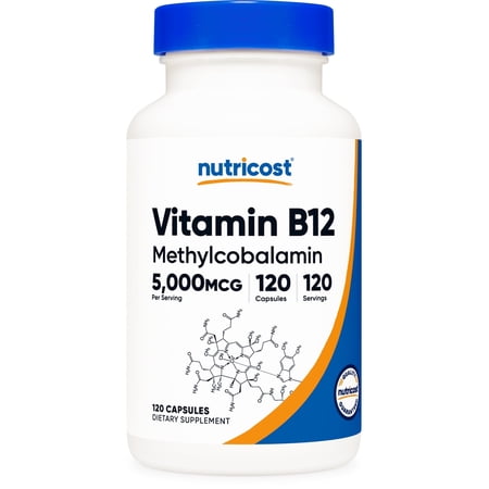 Nutricost Vitamin B12 (Methylcobalamin) 5000mcg  120 Capsules - Vegetarian Caps  Non-GMO  Gluten Free B12 Supplement