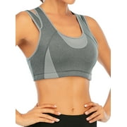 FOCUSSEXY Women's High Impact Sport Bras Workout Yoga Bras Back Support Bras Bounce Control Wirefree Mesh Top Racerback Sport Bras