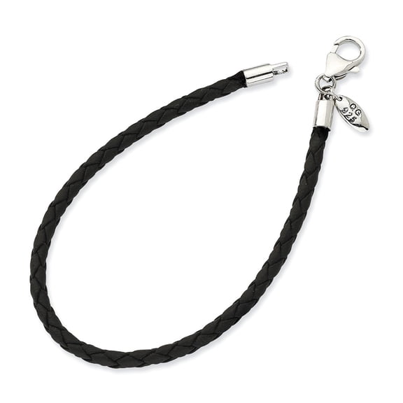 925 Sterling Silver Reflections Black Leather Bead Chain ; 8.5 inch; Sterling Silver Lobster Clasp; for Adults and Teens; for Women and Men
