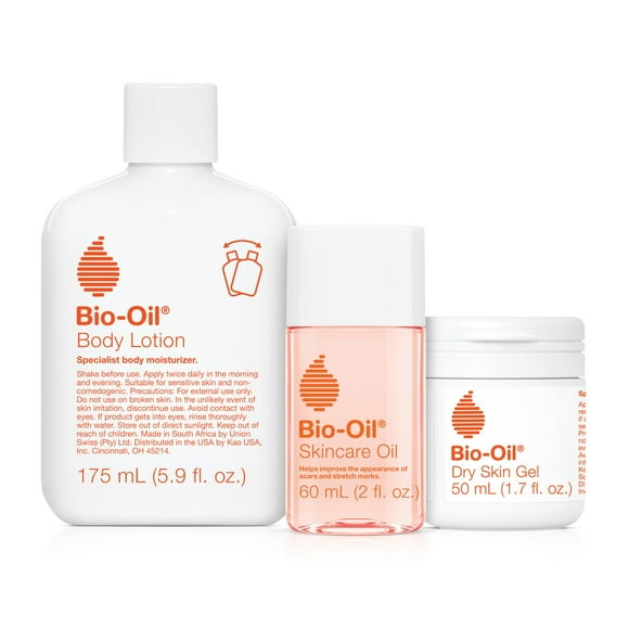 Bio-Oil Skincare Set for Scars, Stretch Marks, and Dry Skin, 3 Pc Travel Size Kit Includes Skin Care Oil (2 oz), Dry Skin Gel (1.7 oz), and Body Lotion (5.7 oz), Pregnan