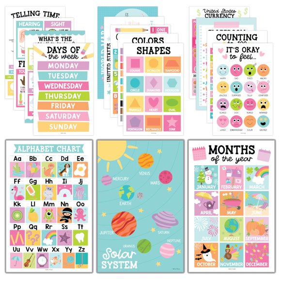 Pósteres educativos Hadley Designs para aula preescolar, 16 piezas