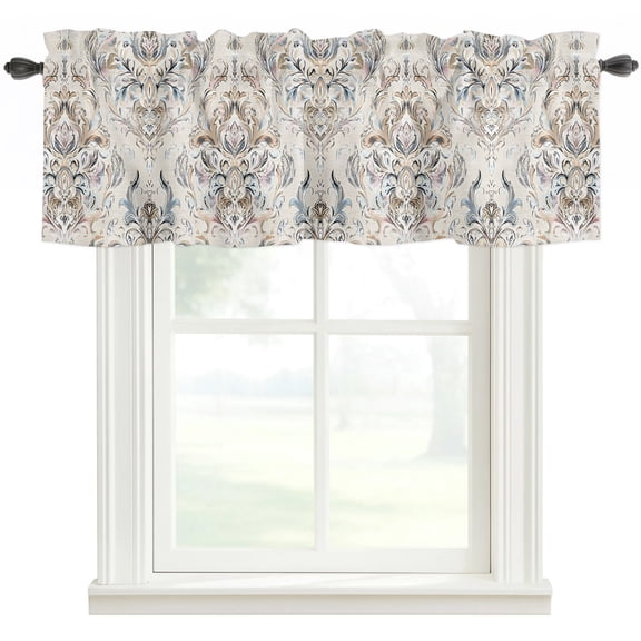 Rustic Floral Valances for Windows Farmhouse Kitchen Curtains Valances Rod Pocket Valance Curtains for Windows Vintage Pastoral Flowers Beige Symmetrical Window Valances for Bathroom Bedroom 60"x18"