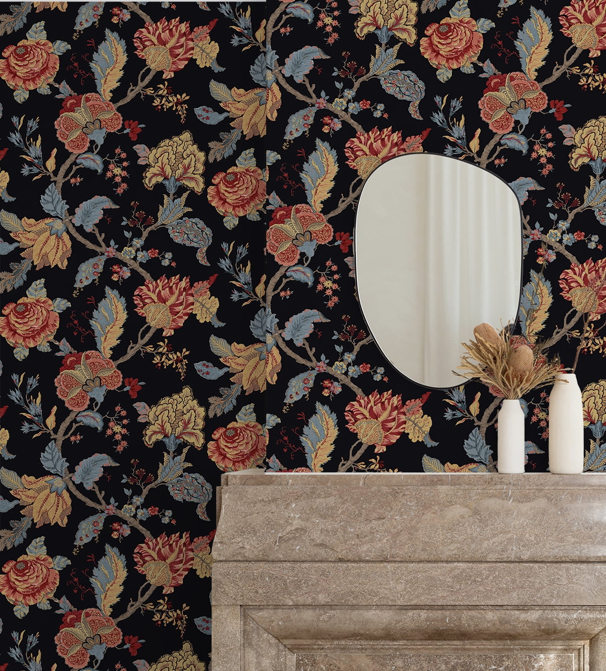NextWall  Kianna Jacobean Peel and Stick Wallpaper 20.5 in. W x 18 ft. L - Ebony