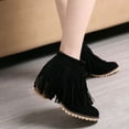 thumbnail image 4 of hopeusnice Women's Suede Fringe Ankle Boots Zipper Closure Booties Comfortable Platform Wedge Heel Fashion Fall Winter Fringe Boots Black 37, 4 of 8