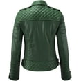 thumbnail image 2 of Womens Genuine Dark Green Quilted Lambskin Leather Jacket Motorcycle Biker Leather Jacket W179, 2 of 3