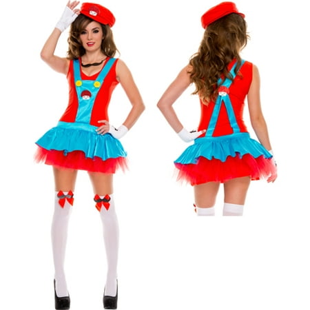 Womens Red Playful Plumber Super Mario Bros Costume