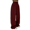 thumbnail image 2 of PiGOGI Women's Casual Wide Leg Pants - High Waisted Fashionable Trousers, Versatile Solid Color Long Pants for Daily Wear Red S, 2 of 6
