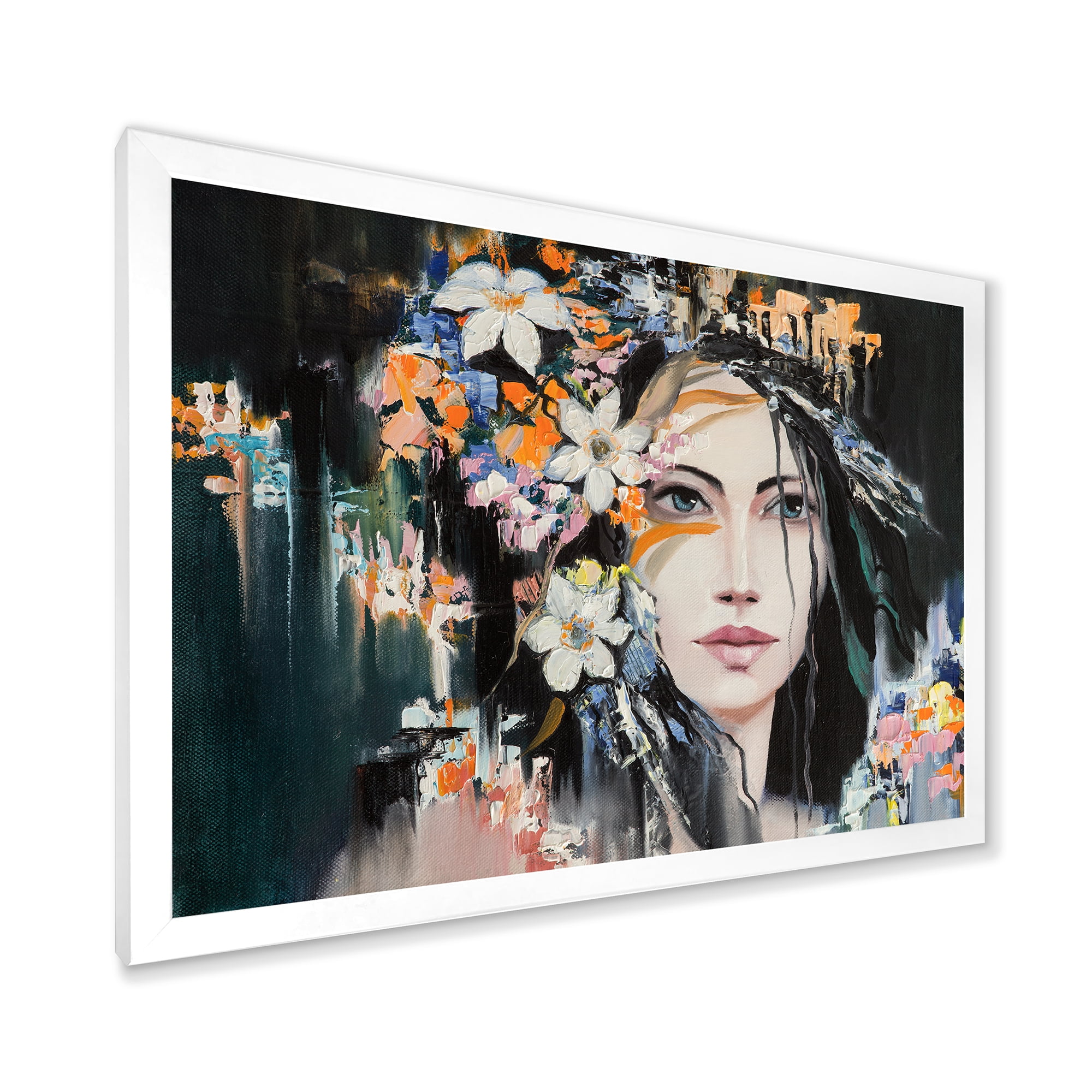 Designart 'Portrait Of A Young Woman With Flowers I' Modern Framed Art Print