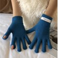 thumbnail image 1 of Guantes de lana con etiquetado de color sólido para mujer, guantes de cinco dedos con pantalla táctil tejidos para mujer, otoño e invierno, 1 of 6