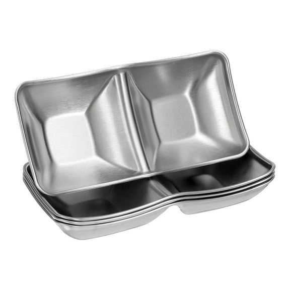 Uxcell 3 Pcs Stainless Steel Sauce Dish, 2 Compartment Soy Sauce Divided Dipping Bowls Metal Seasoning Dishes Appetizer Serving Tray Sauce Dish for Home Kitchen BBQ, Silver