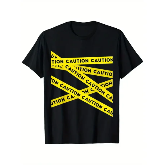 Graphic Caution Tape Warning Unisex-Adults T-Shirt Black Small Modern Graphic Caution Tape Crew Neck Short Sleeve, Suitable for all men and women outdoor short-sleeved t-shirts