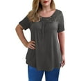 thumbnail image 2 of Femmes Mode Dentelle Solide Épissage Col Rond Manches Courtes T-Shirt Blouse Tops T-Shirt pour Femmes, 2 of 4
