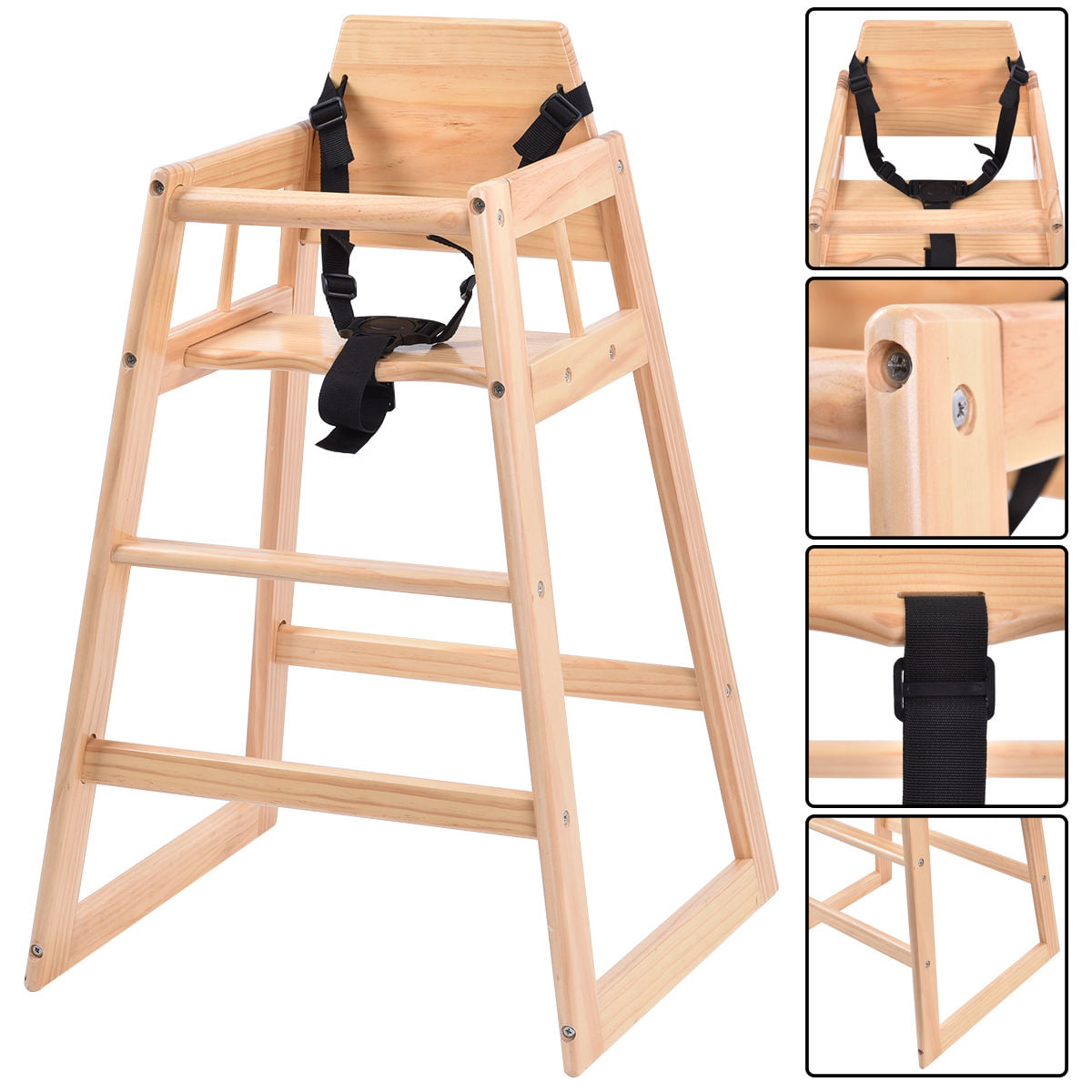 Costway Baby High Chair Wooden Stool Infant Feeding ...