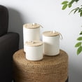 thumbnail image 2 of DecMode 9", 7", 5"H Cream Ceramic Spotted Textured Canisters with Brown Wood Lids and Beaded Accents, 3-Pieces, 2 of 13