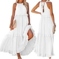 thumbnail image 7 of Womens Summer Sleeveless Dresses Halter Tie Back Ruffled Tiered Maxi Dress Swing Long Dress with Pockets, 7 of 7