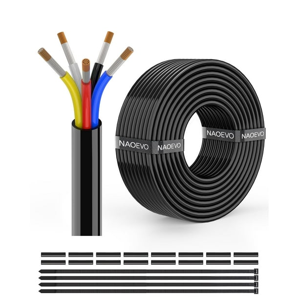Cable eléctrico NAOEVO, calibre 16, 5 conductores, 16 AWG, PVC, 9 m
