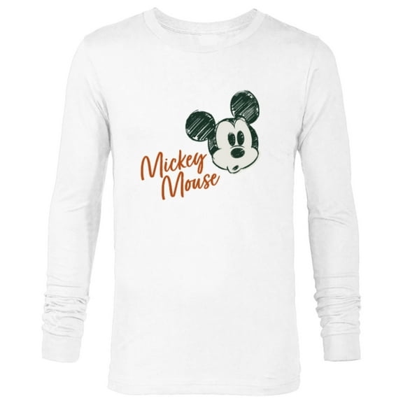 Disney Mickey Mouse Classic Retro Vintage Sketch Face & Name - Long Sleeve T-Shirt for Men - Customized-White