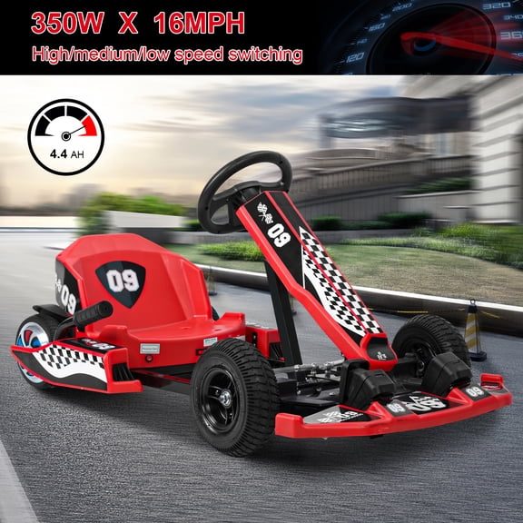 Fogcroll Ultimate Go-Kart Drift Kart 16 Mph 36v Electric Go Kart for Kidsoutdoor Ride on Toy Go Kart Adjustable Length Strong Load Bearing 350w 187lbs for Kids