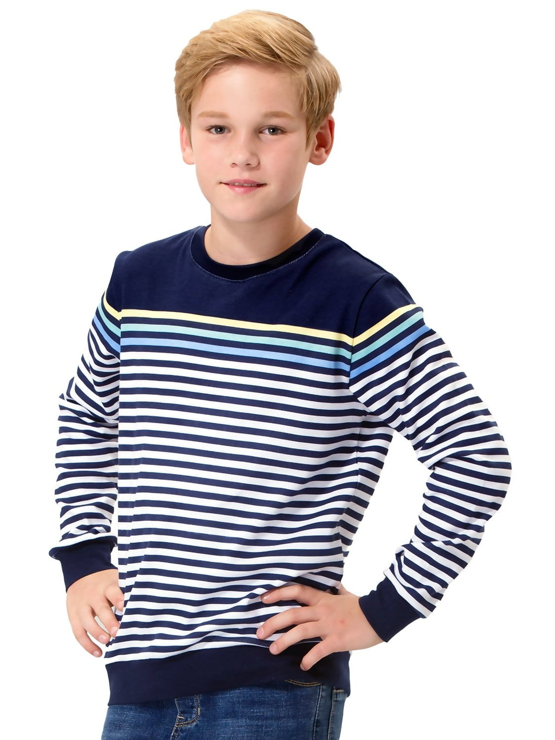 Leo&lily big boys kids cotton stripes crew sweatshirt t-shirts Leo&Lily Big boys Kids Cotton Stripes Crew Sweatshirt T-Shirts - Walmart.com