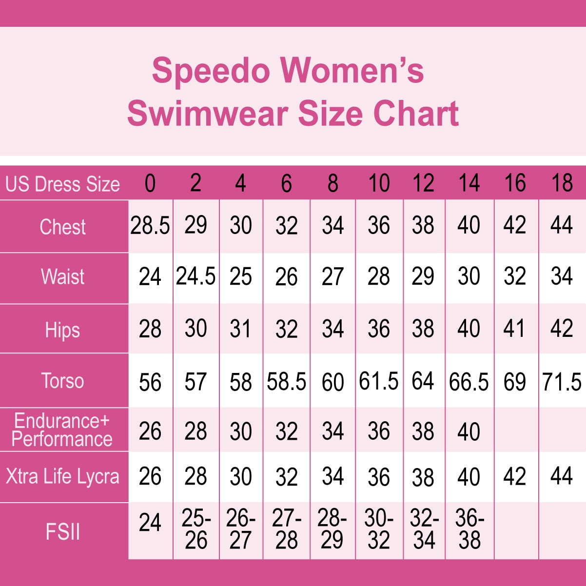 speedo one piece size chart