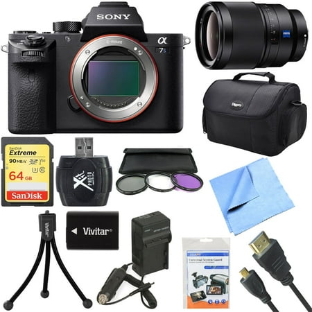 Sony a7S II Full-frame Mirrorless Interchangeable Lens Camera Body 35mm Lens Bundle includes a7S II Body, 35mm Prime Lens, 72mm Filter Kit, 64GB Memory Card, Bag, Beach Camera Cloth and More