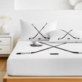 thumbnail image 6 of Full Size Fitted Sheet Set - Ice Hockey 3 Piece Bedding Sets 16" Deep Pocket Fitted Sheet with 2 Pillowcases Modern Minimalist Ball Sports Game Art Brushed Microfiber Hotel Luxury Bed Sheets, 6 of 9