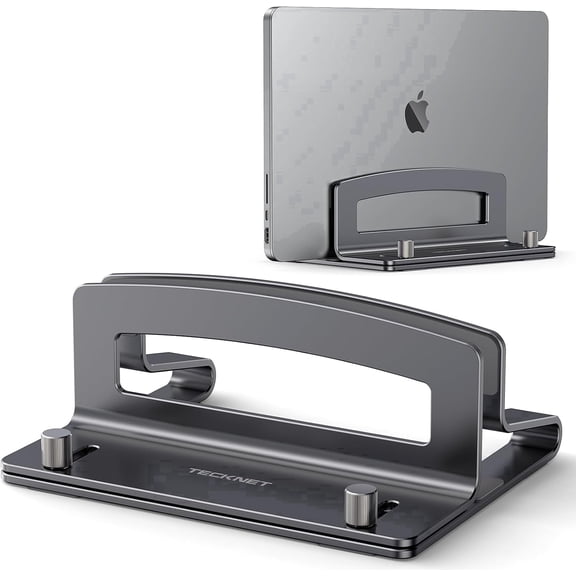 TECKNET Vertical Laptop Stand, Adjustable Aluminum Holder (Fits up to 17.3"), Space-Saving with Non-Slip Silicone, for MacBook Pro/Air, Dell, HP