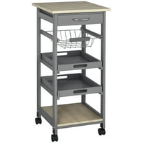 Beran7 Indoor Moving Microwave Cart w/ Slide-Out Wire Storage Basket & Wheels, 14.5" W x 14.5" D x 32.25" H，Grey