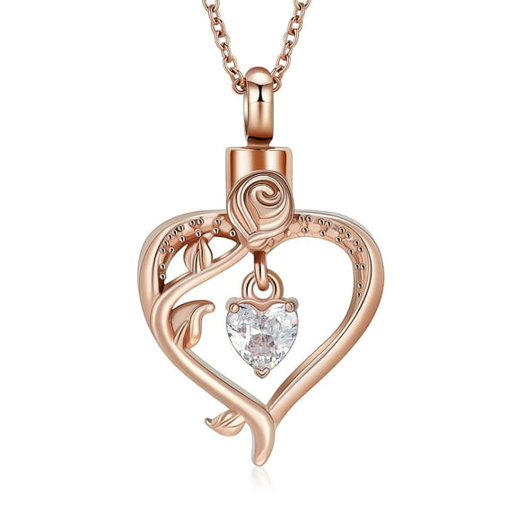 Heart Shaped Rose Pendant Necklace Ladies Heart Necklace Heart Urn Necklace for Ashes Memorial Cremation Jewelry for Women Men Human
