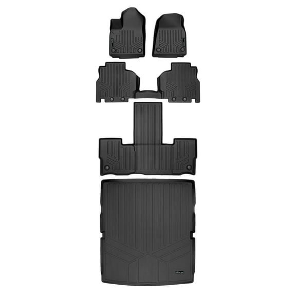 SMARTLINER All Weather Custom Fit Black 3 Row & Cargo Liner Behind the 2nd Row Floor Mat Liner Set Compatible With 2022-2025 Jeep Wagoneer (7 Passenger Model)