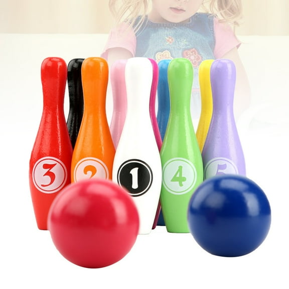 GOOHOCHY Wooden Colorful Bowling Play Set Fun Indoor Outdoor Cartton Number Bowling Games Parent Children Interactive Toy for Home School