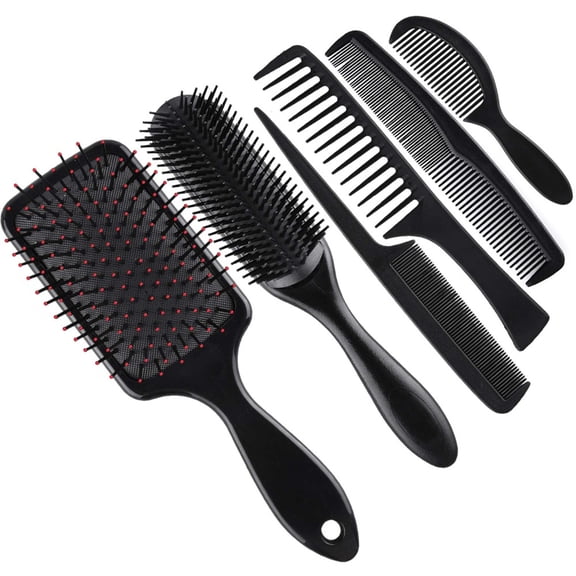 6-Piece Professional Hair Brush Set, Detangling & Scalp Massage Kit with Anti-Static Bristles, Complete Styling Combs for All Hair Types Wet or Dry