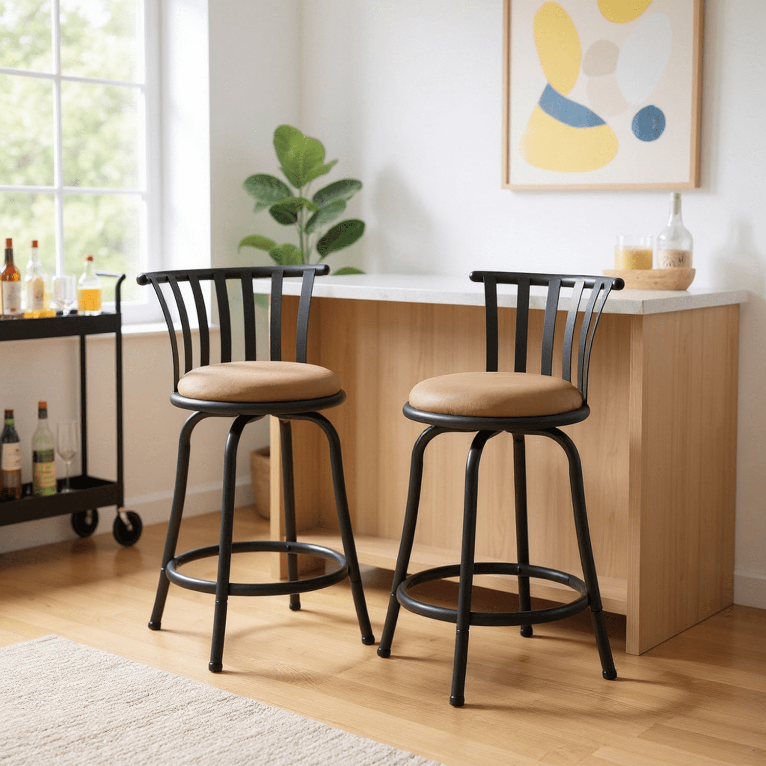 Ensemble de 2 tabourets de bar pivotants à 360° Homy Casa, siège en similicuir et structure en fer