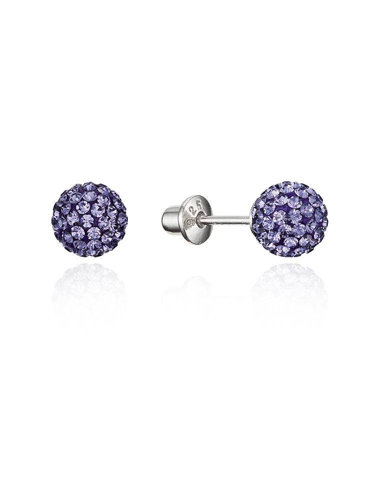 Lovearing 925 Sterling Silver Rhodium Plated Purple 6mm Crystal Ball