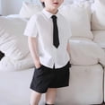 thumbnail image 5 of Dursoulink Boys Summer School Uniform Set White Short Sleeve Shirt Black Shorts Necktie for Kids Daily Wear Holiday Party Performance with Button-Up Front Cotton Blend Sizes 90-150, 5 of 8