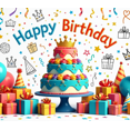 thumbnail image 3 of Happy Birthday Party Backdrop Banner Colorful Background Cake Cake Smash Celebration Decorations Gifts Balloons Festive Kids Event Photo Booth, 3 of 5