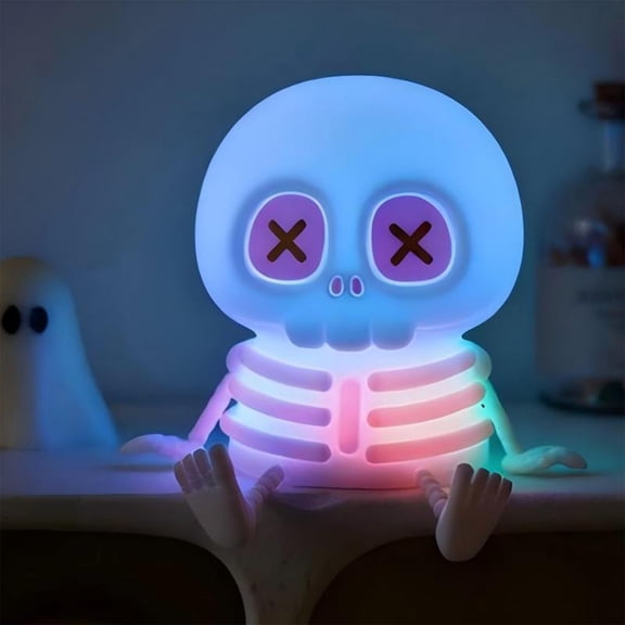 Tryvkinvive Cute Skeleton Silicone Night Light,Color Changing Tap Lamp,Spooky Halloween Decoration for Indoor Bedroom Table Decor