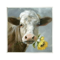 Stupell Industries Cow with Sunflower Painting Animals & Insects Painting Unframed Art Print Wall Art, 12 x 12