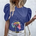 thumbnail image 2 of Mujeres Casual de manga corta de impresión plisada corta cuello redondo camiseta suelta blusa Tops OAVQHLG3B Store lin121212, 2 of 5