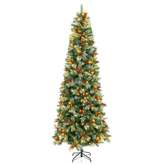 YYAo 9ft Pre-Lit Christmas Trees with 1416 PVC and Pine Needles, Tree Decoration for Indoor, Outdoor, Holiday Decor, Green