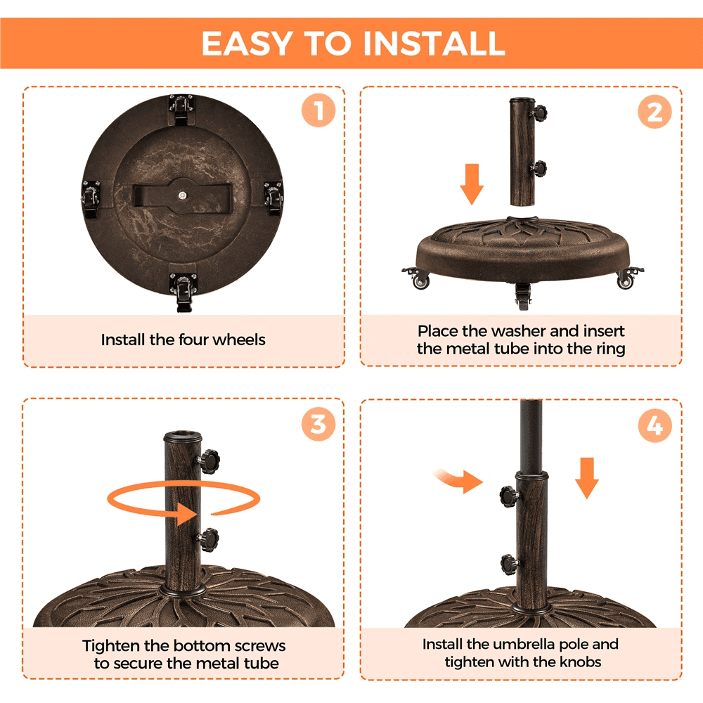 Renwick 20" Heavy Duty Patio Market Umbrella Base with Castors, Bronze