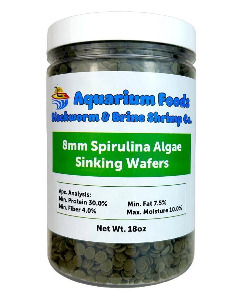 8mm - 1/3" Mini Sinking Spirulina, Veggie and Algae Wafers for Bottom Fish, Shrimp, Snails, Crabs, Plecos, Catfish, All Fish - 18oz Lg Round Jar