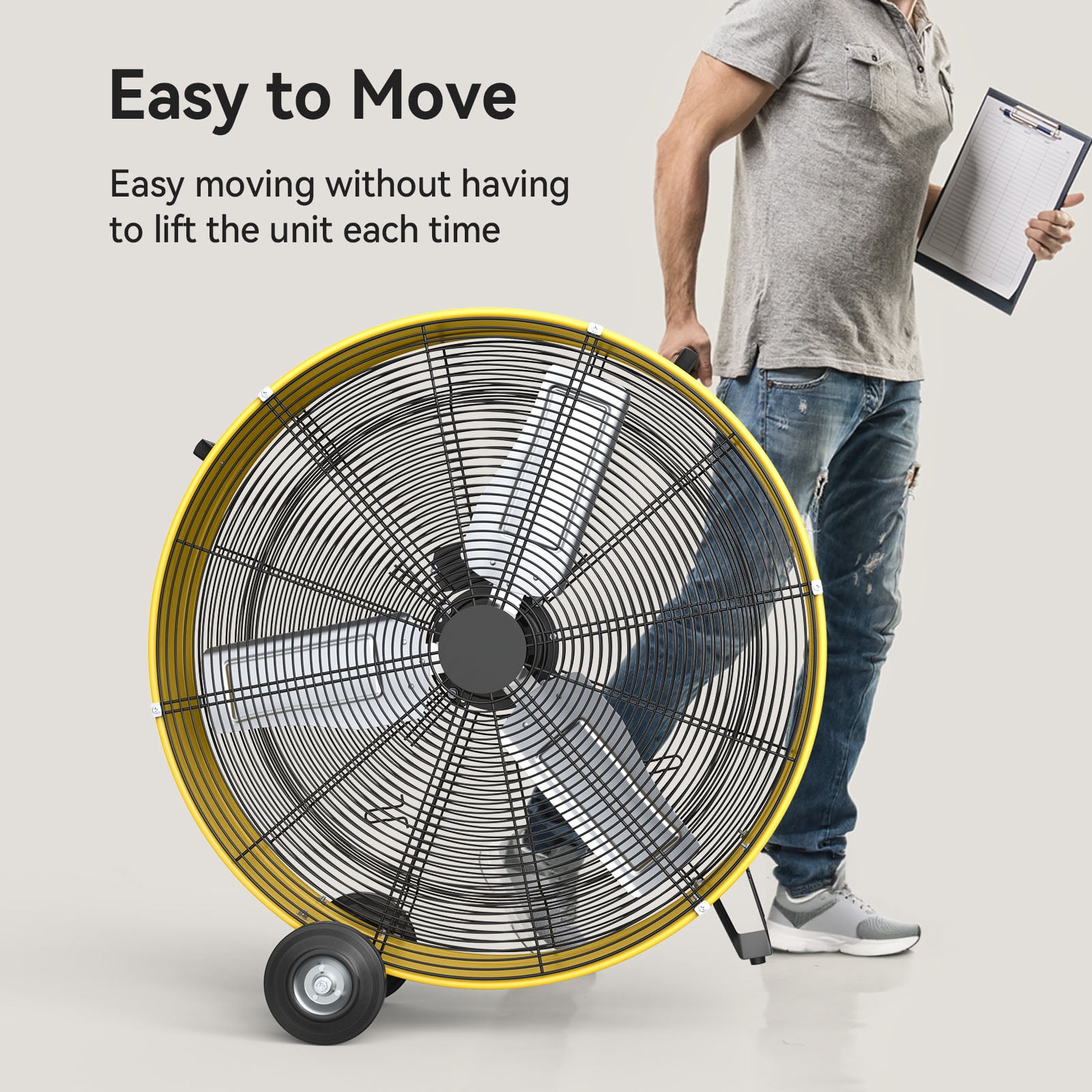 30 Inch 3 Speed High Velocity Industrial Drum Fan, 14000 CFM, Yellow, For Warehouse, Workshops, Garage, Factory and Basement, UL Safety Listed